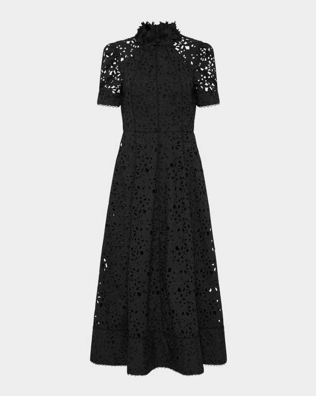Kitsu Mock-Neck Floral Lace Midi Dress